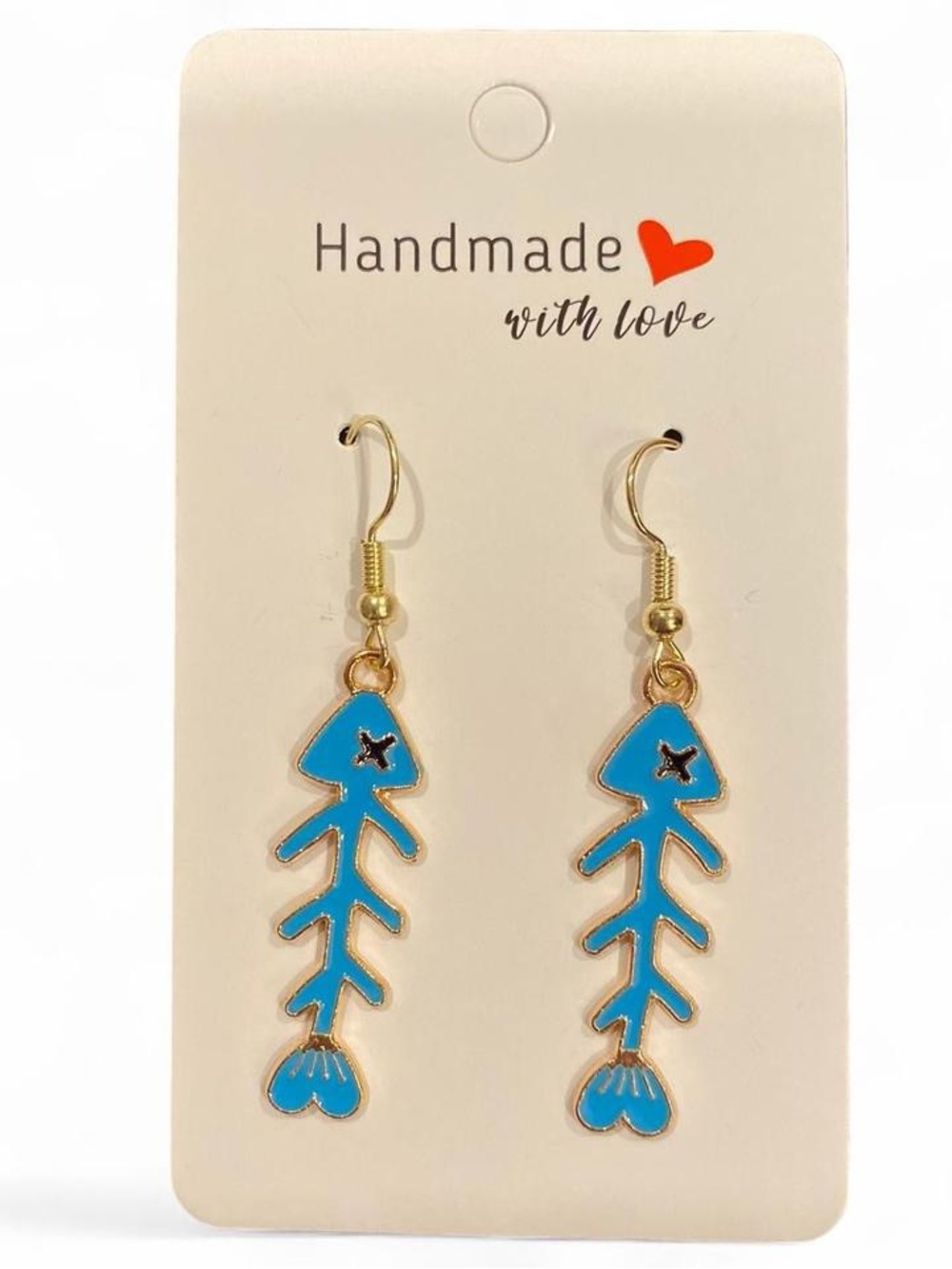 Blue Fish Skeleton Earrings